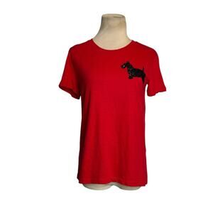 J.Crew red black sequin Scottish dog short sleeves t shirt size Small